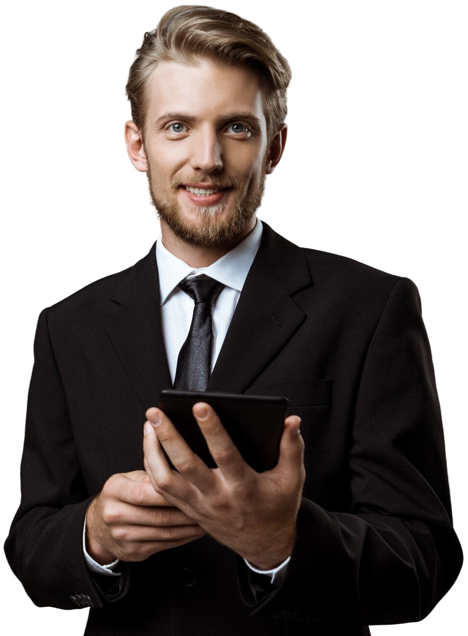 young-successful-businessman-smiling-holding-tablet